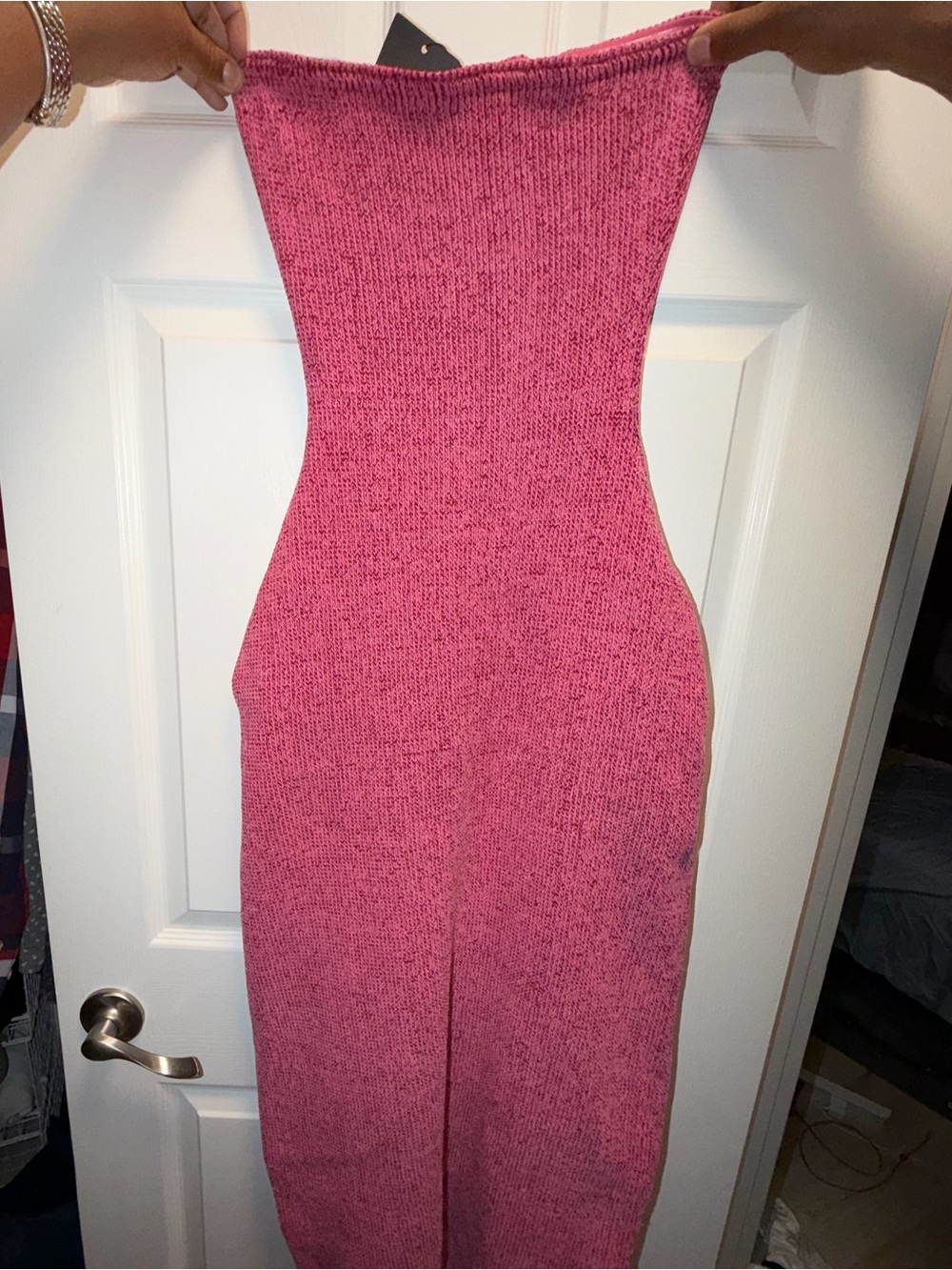 Hanifa Pink Strapless Knit Midi Dress